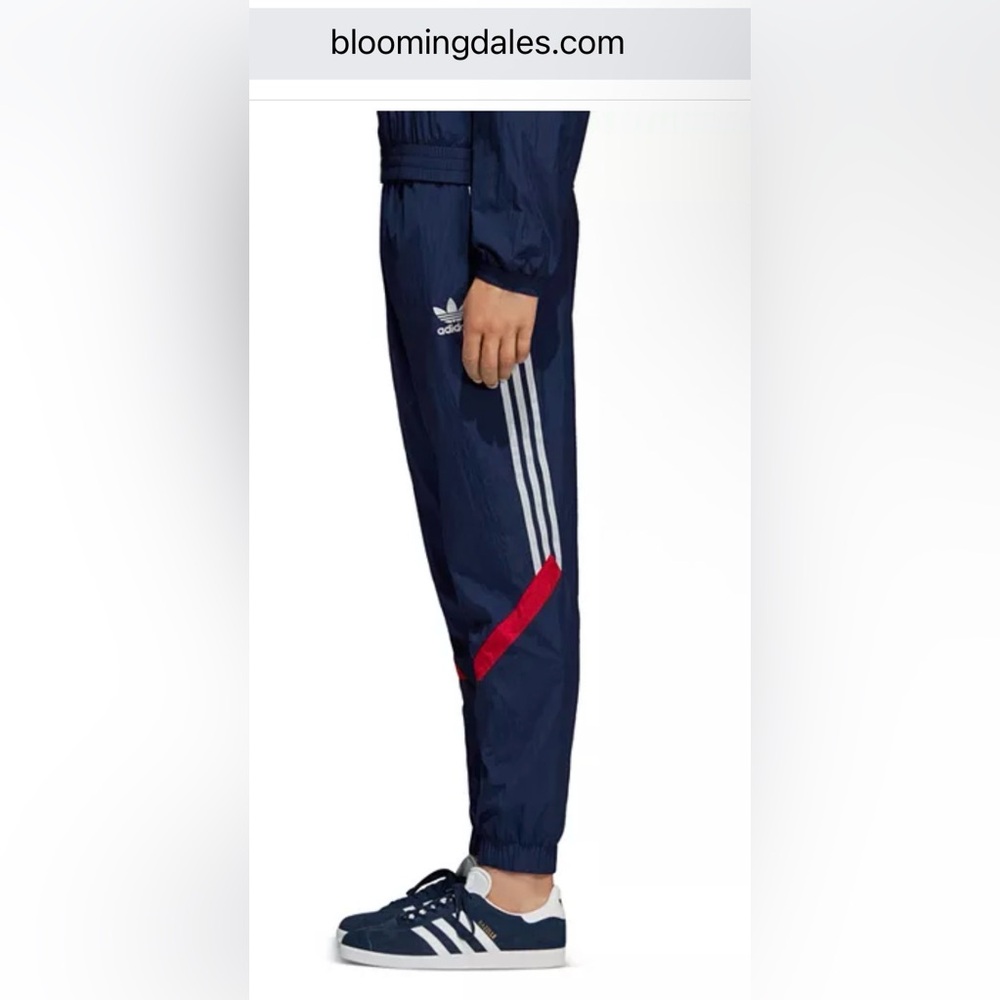 Adidas Men's Navy Joggers with Red and White Stripes
